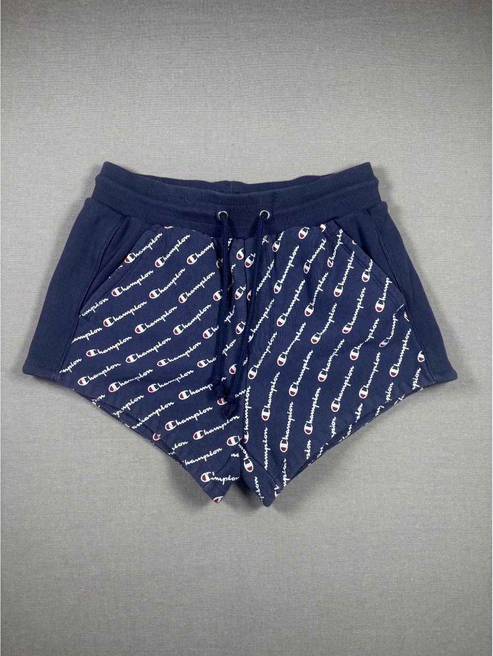 Champion Reverse Weave Navy Blue Logo Print Athletic Shorts - Small
